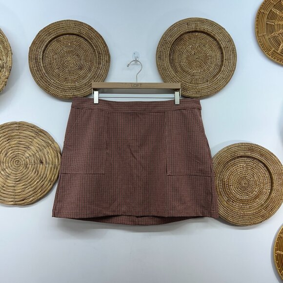A New Day Neutral Brown Beige Plaid Checkered Mini A-Line Skirt Plus Size XXL - Picture 1 of 7